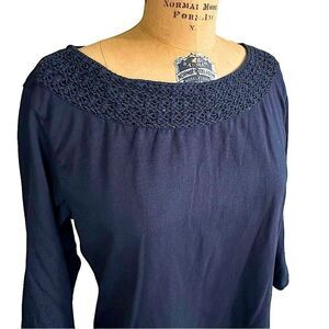 JM Collection Black beaded scoop neck 3/4 sleeve jersey Top size Large